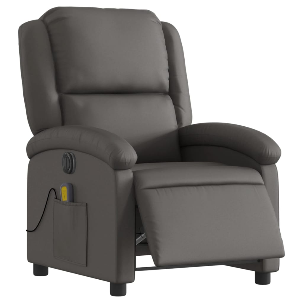 Electric Recliner Chair Grey Real Leather