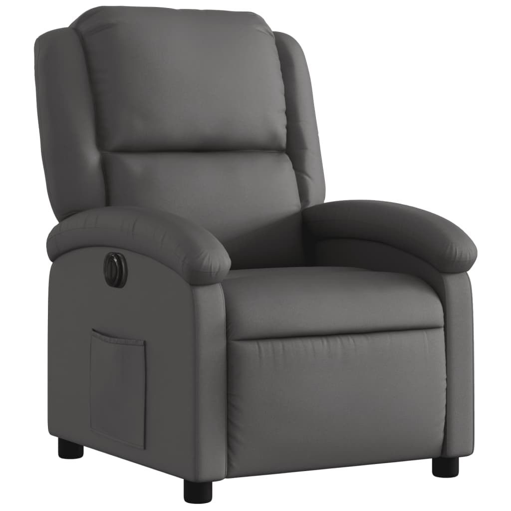 Electric Recliner Chair Grey Real Leather