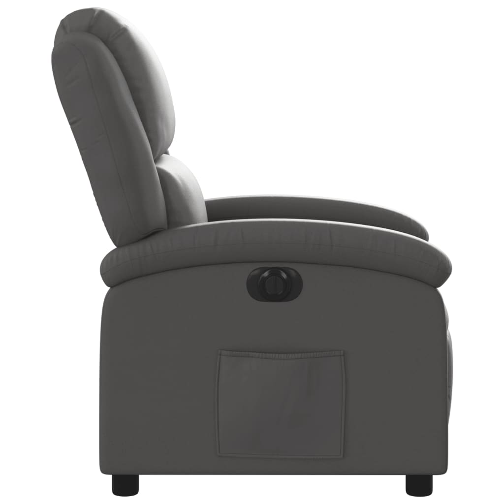 Electric Recliner Chair Grey Real Leather