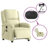 Electric Massage Recliner Chair Cream Real Leather - 45-Degree Angle