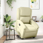 Stand up Recliner Chair Cream Real Leather