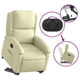 Stand up Recliner Chair Cream Real Leather - 45-Degree Angle