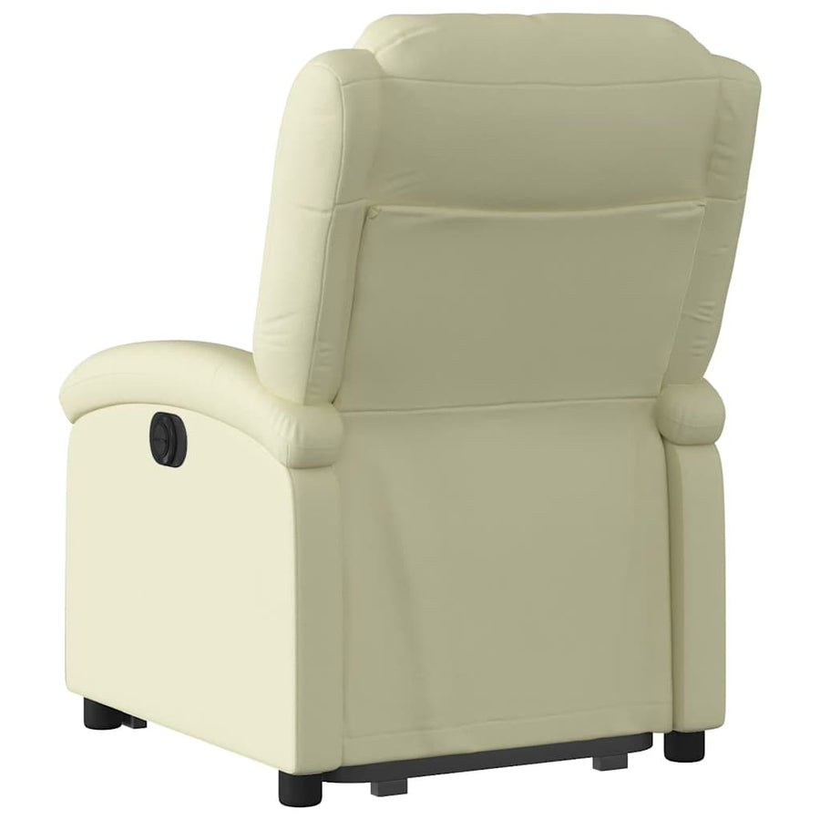 Stand up Recliner Chair Cream Real Leather