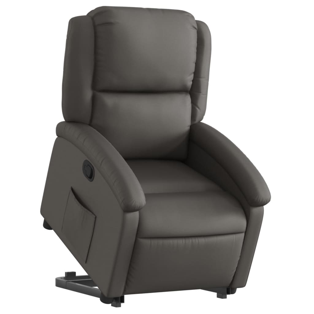 Stand up Recliner Chair Grey Real Leather