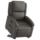 Stand up Recliner Chair Grey Real Leather - Side View