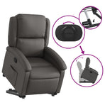 Stand up Recliner Chair Grey Real Leather