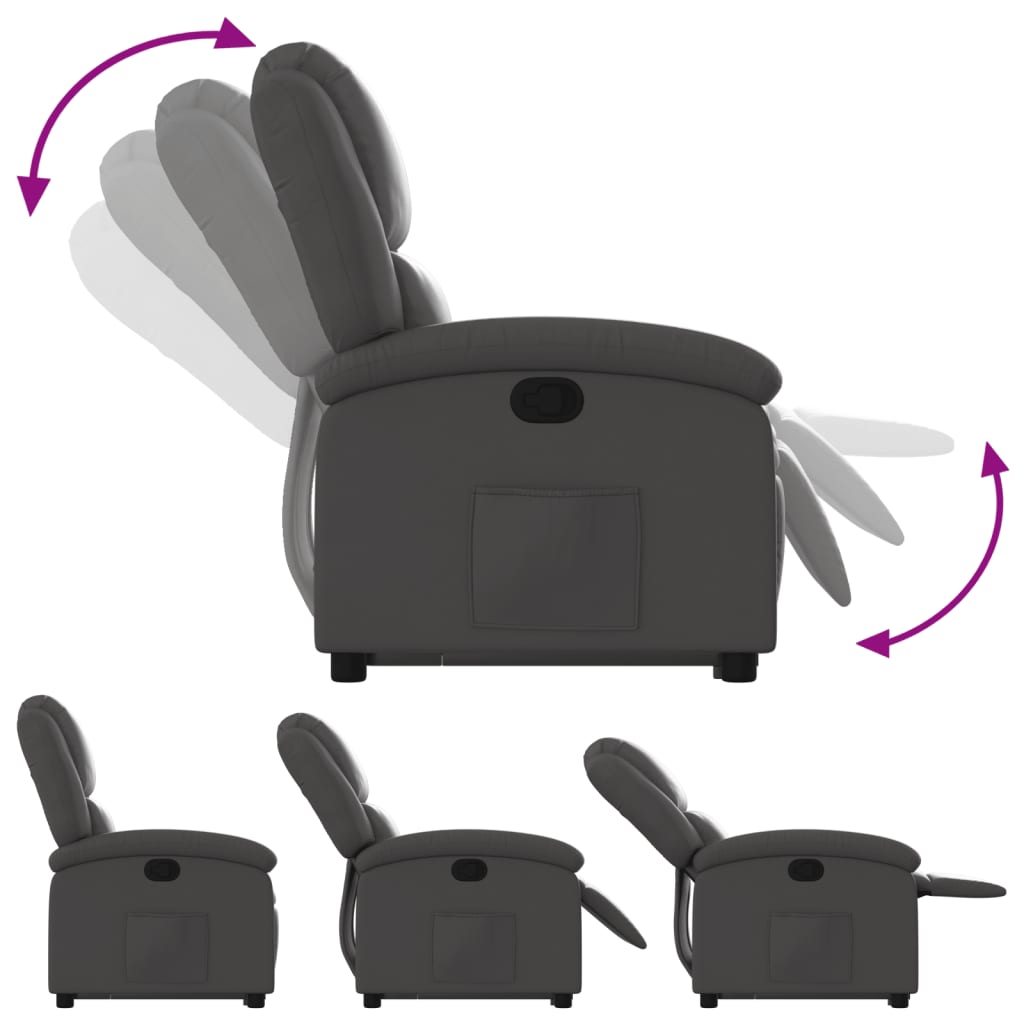 Stand up Recliner Chair Grey Real Leather
