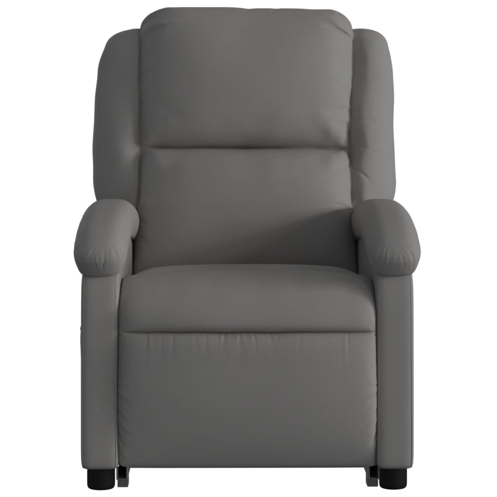 Stand up Recliner Chair Grey Real Leather