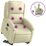 Stand up Massage Recliner Chair Cream Real Leather - Front View