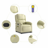 Stand up Massage Recliner Chair Cream Real Leather - Low Angle
