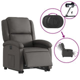 Electric Stand up Recliner Chair Grey Real Leather - 45-Degree Angle