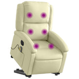 Electric Stand up Massage Recliner Chair Cream Real Leather - Side View