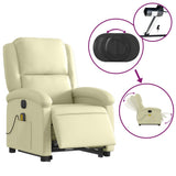 Electric Stand up Massage Recliner Chair Cream Real Leather - Rear View