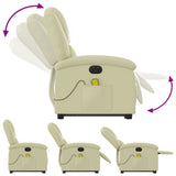Electric Stand up Massage Recliner Chair Cream Real Leather - Close-Up Angle