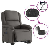 Electric Stand up Massage Recliner Chair Grey Real Leather - 45-Degree Angle