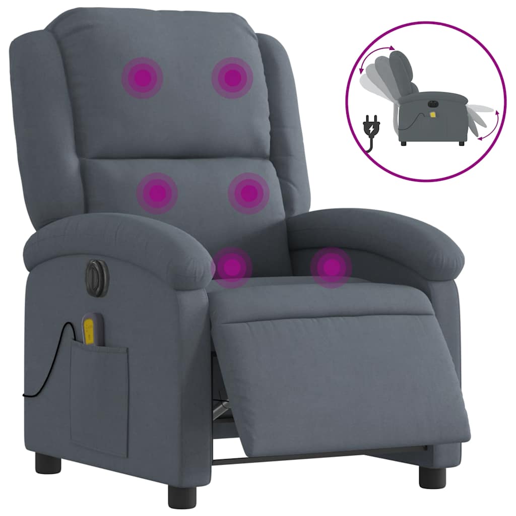 Electric Massage Recliner Chair Dark Grey Velvet