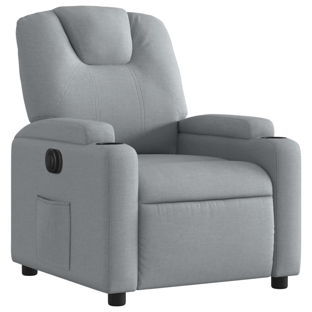 Electric Recliner Chair Light Grey Fabric