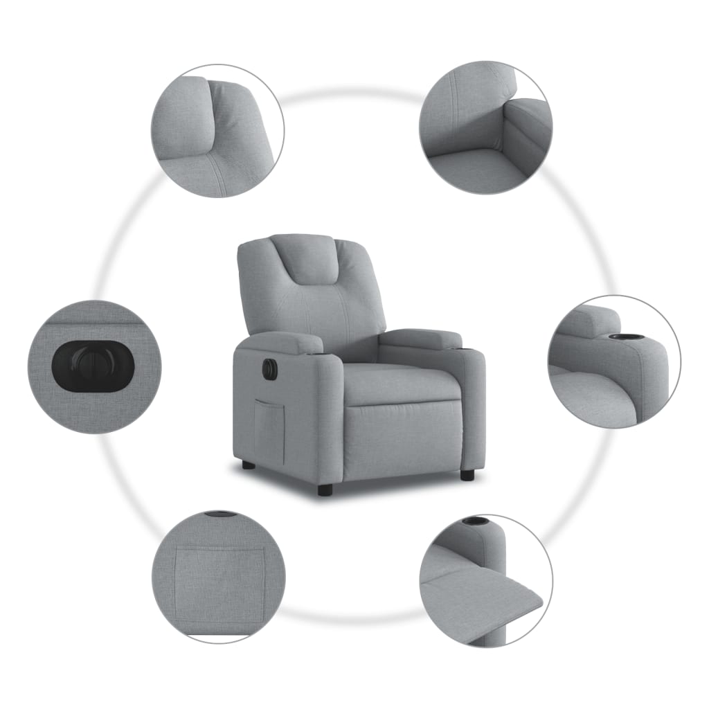 Electric Recliner Chair Light Grey Fabric