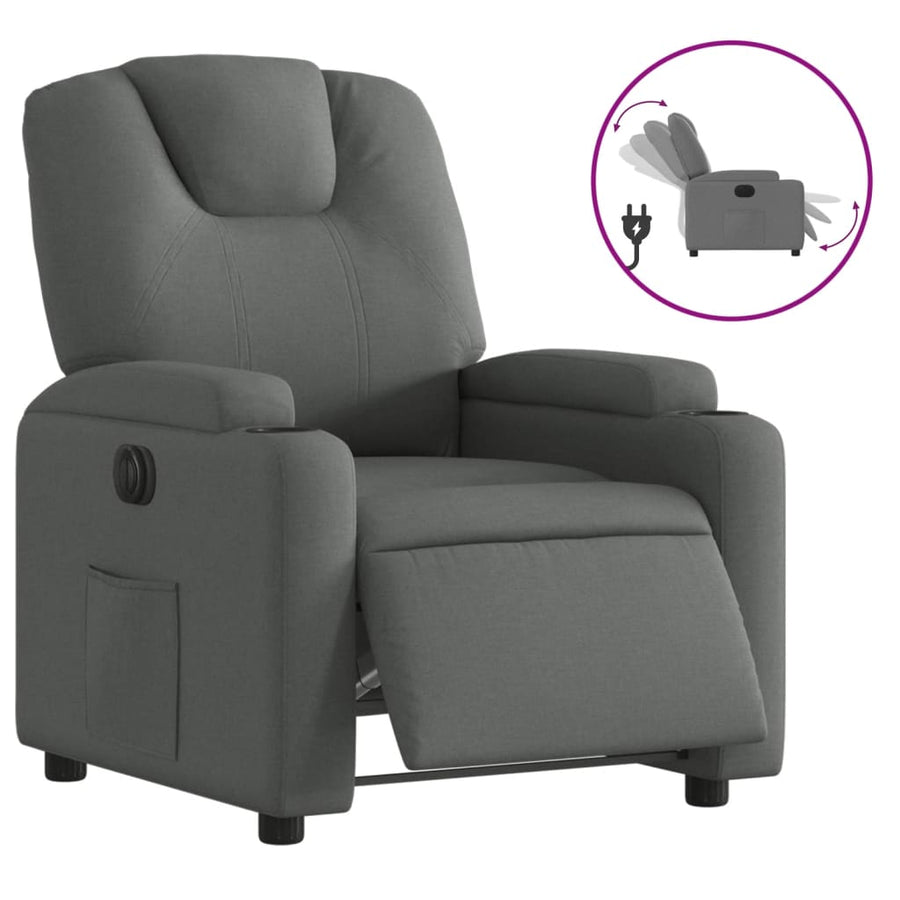 Electric Recliner Chair Dark Grey Fabric