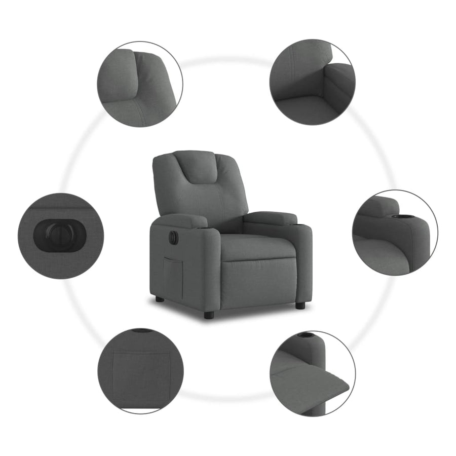Electric Recliner Chair Dark Grey Fabric