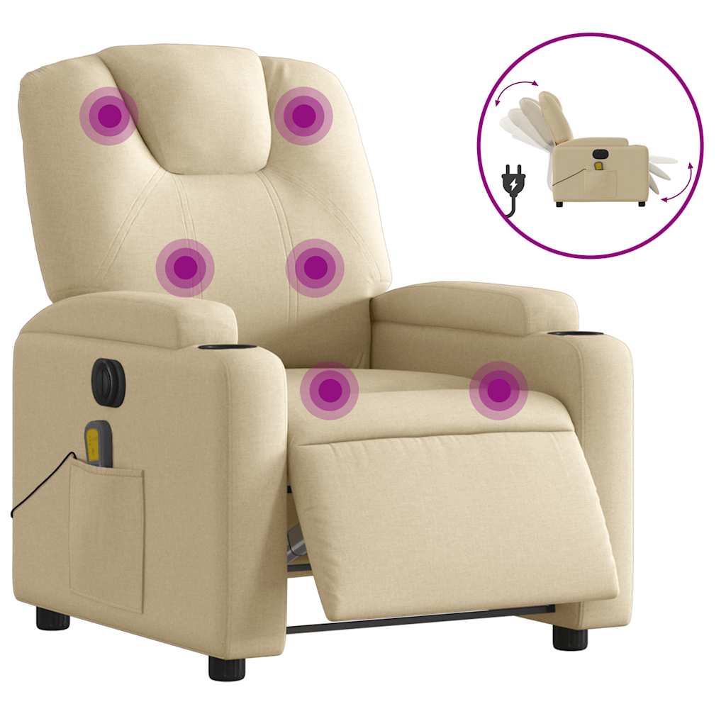 Electric Massage Recliner Chair Cream Fabric