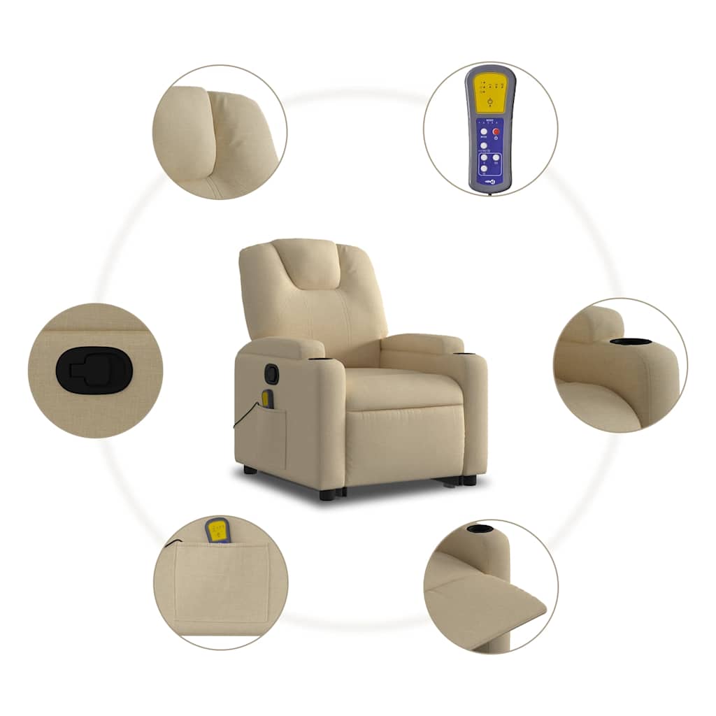 Stand up Massage Recliner Chair Cream Fabric
