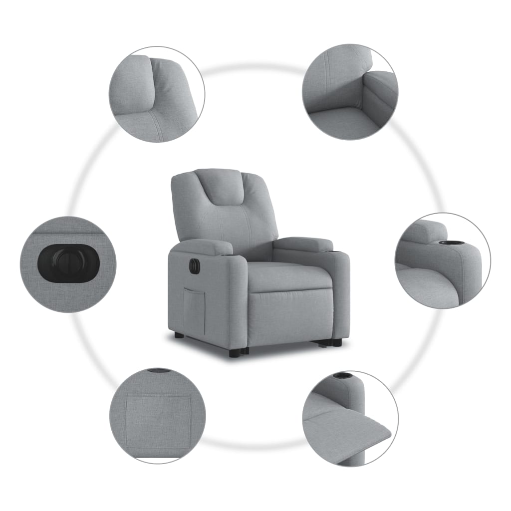 Electric Stand up Recliner Chair Light Grey Fabric