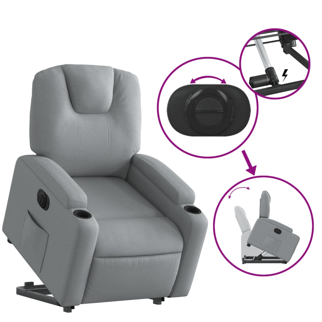Electric Stand up Recliner Chair Light Grey Fabric