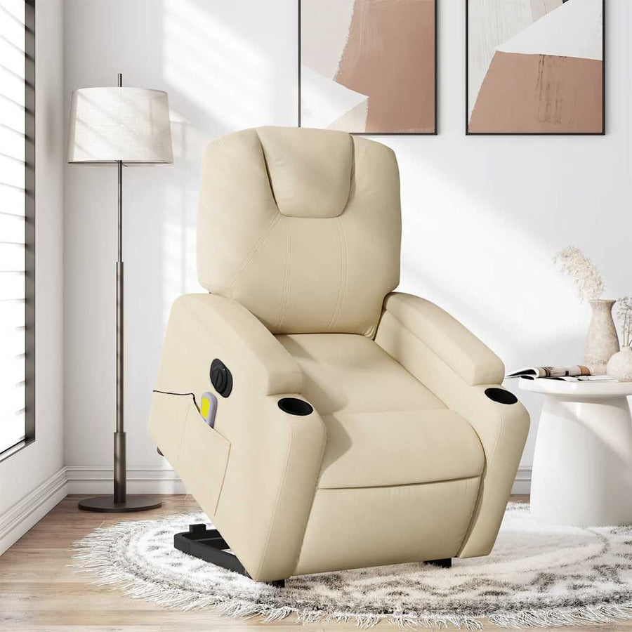 Electric Stand up Massage Recliner Chair Cream Fabric