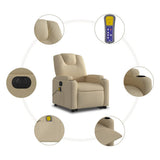 Electric Stand up Massage Recliner Chair Cream Fabric - Close-Up Angle
