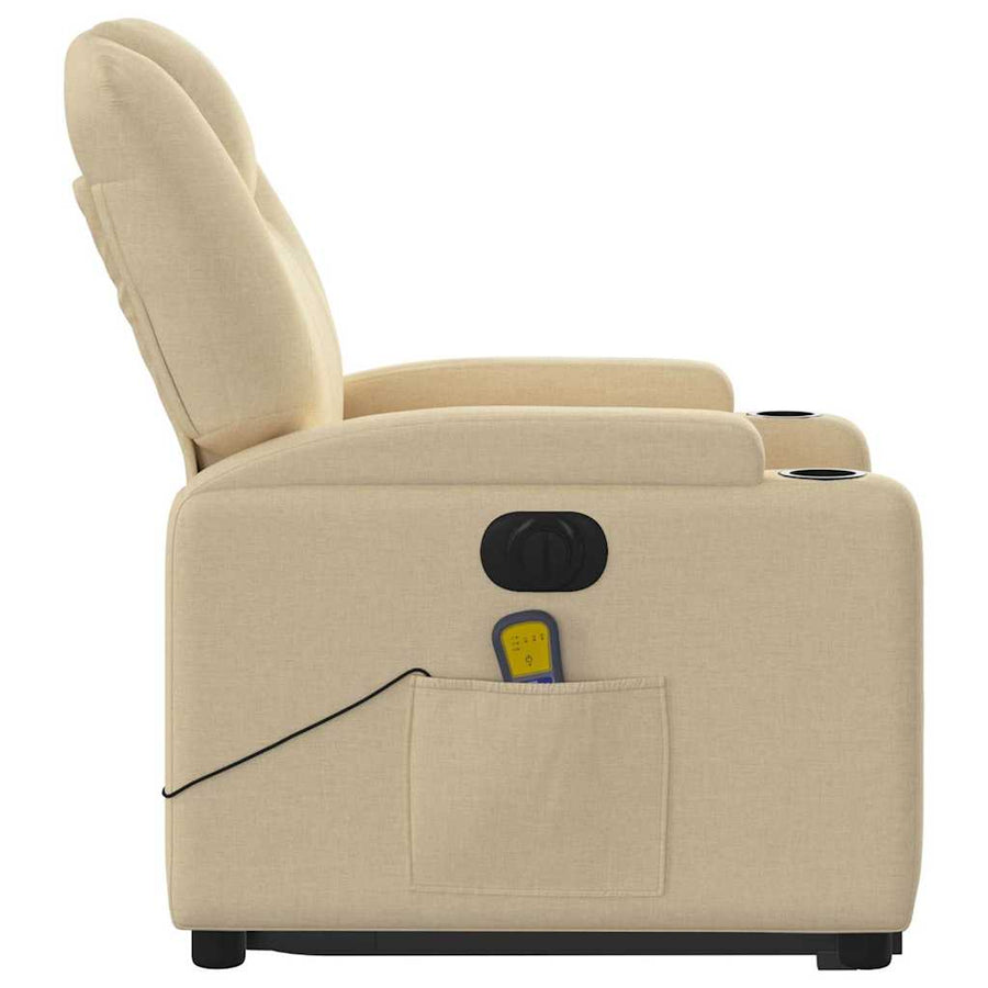 Electric Stand up Massage Recliner Chair Cream Fabric