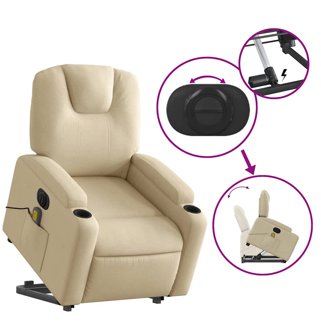 Electric Stand up Massage Recliner Chair Cream Fabric