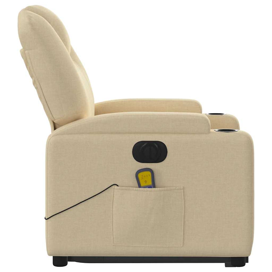 Electric Stand up Massage Recliner Chair Cream Fabric