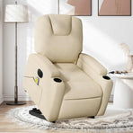 Electric Stand up Massage Recliner Chair Cream Fabric