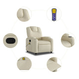 Massage Recliner Chair Cream Faux Leather - Rear View