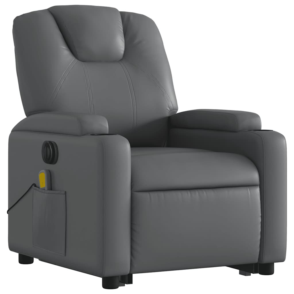 Electric Stand up Massage Recliner Chair Grey Faux Leather