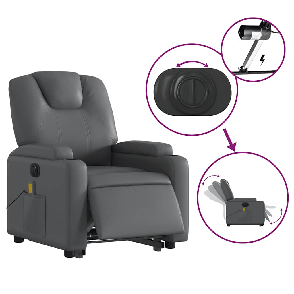 Electric Stand up Massage Recliner Chair Grey Faux Leather