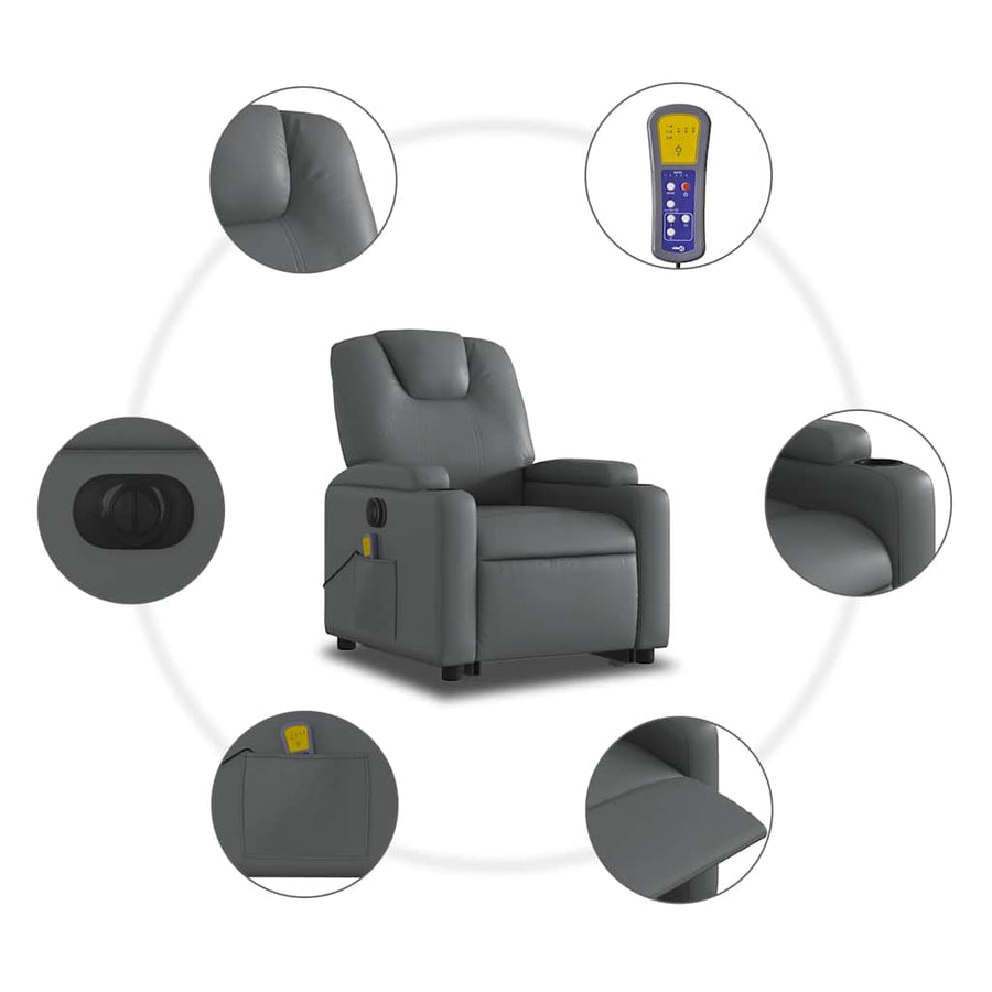 Electric Stand up Massage Recliner Chair Grey Faux Leather