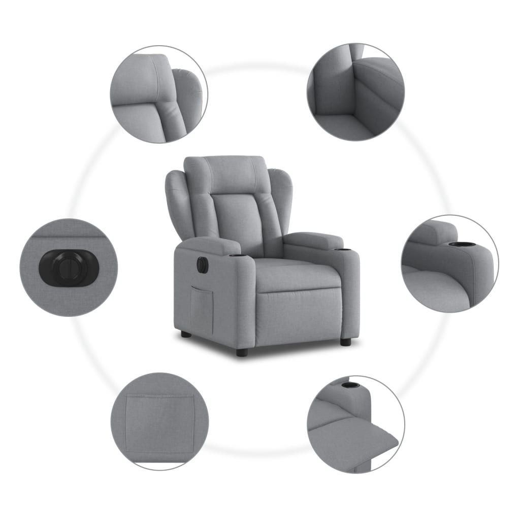 Electric Recliner Chair Light Grey Fabric