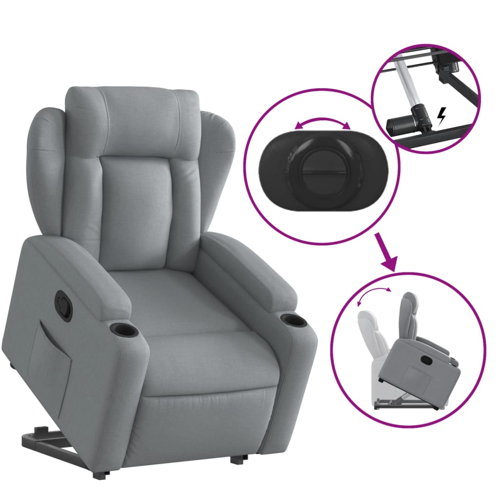 Stand up Recliner Chair Light Grey Fabric