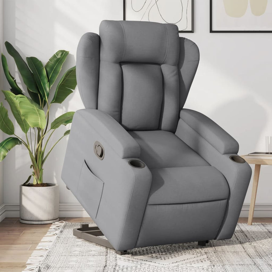 Stand up Recliner Chair Light Grey Fabric