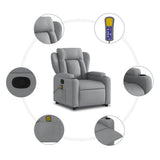 Stand up Massage Recliner Chair Light Grey Fabric - Low Angle