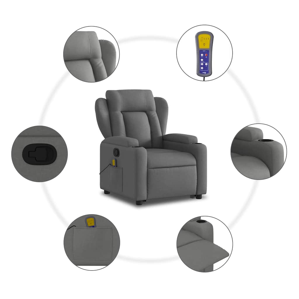 Stand up Massage Recliner Chair Dark Grey Fabric