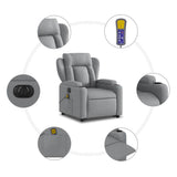 Electric Stand up Massage Recliner Chair Light Grey Fabric - Low Angle