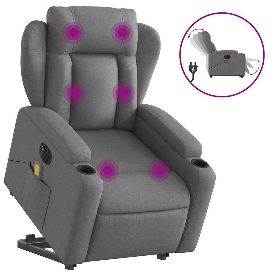 Electric Stand up Massage Recliner Chair Dark Grey Fabric