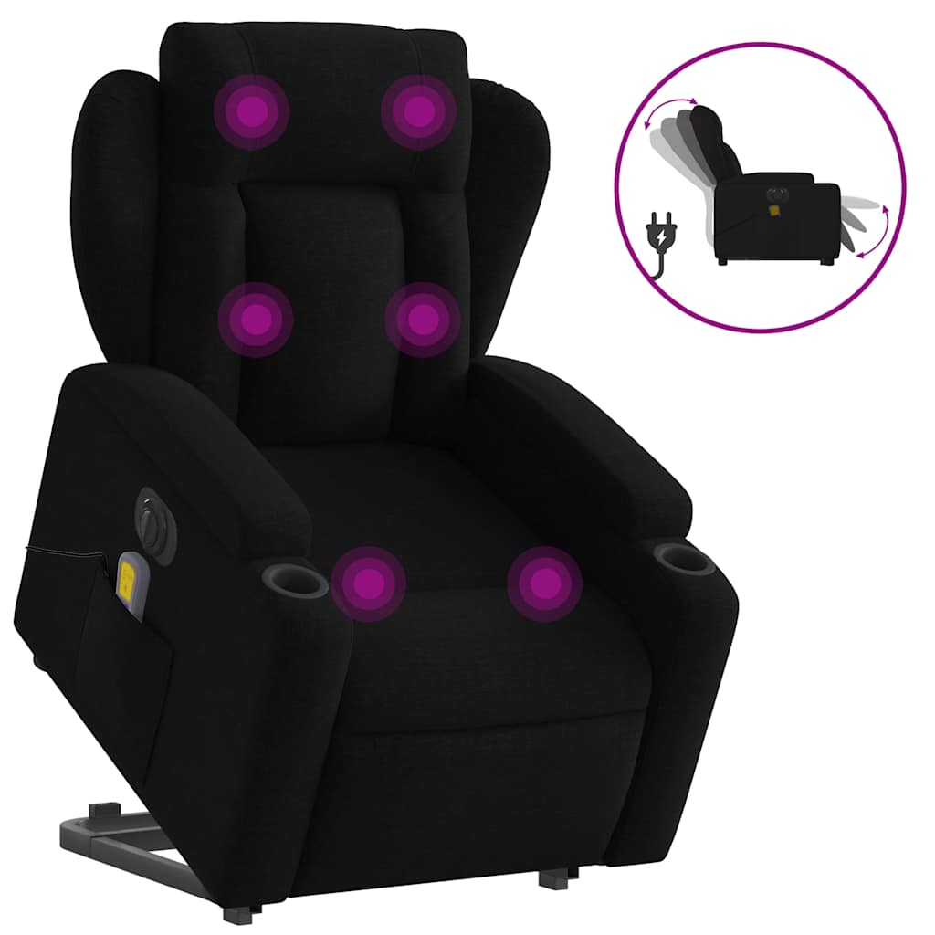 Electric Stand up Massage Recliner Chair Black Fabric