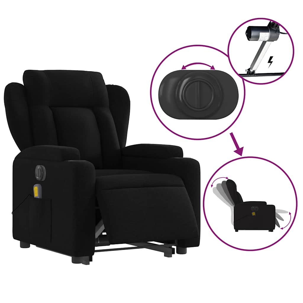 Electric Stand up Massage Recliner Chair Black Fabric