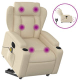 Electric Stand up Massage Recliner Chair Cream Fabric - Front View