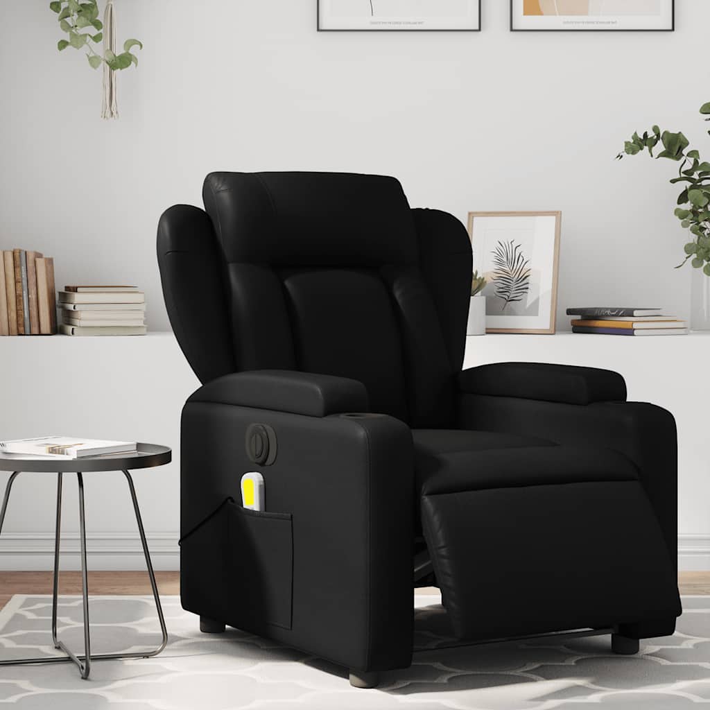 Electric Massage Recliner Chair Black Faux Leather