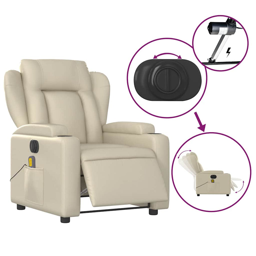 Electric Massage Recliner Chair Cream Faux Leather, image 6